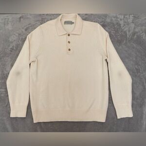 Vince Cream Wool & Cashmere Blend Polo-Collar 3 Button V-Neck Sweater